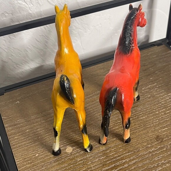 Vintage Pair of 2 1975 Imperial Tan Brown Chestnut Toy Horse Foals - Picture 6 of 9